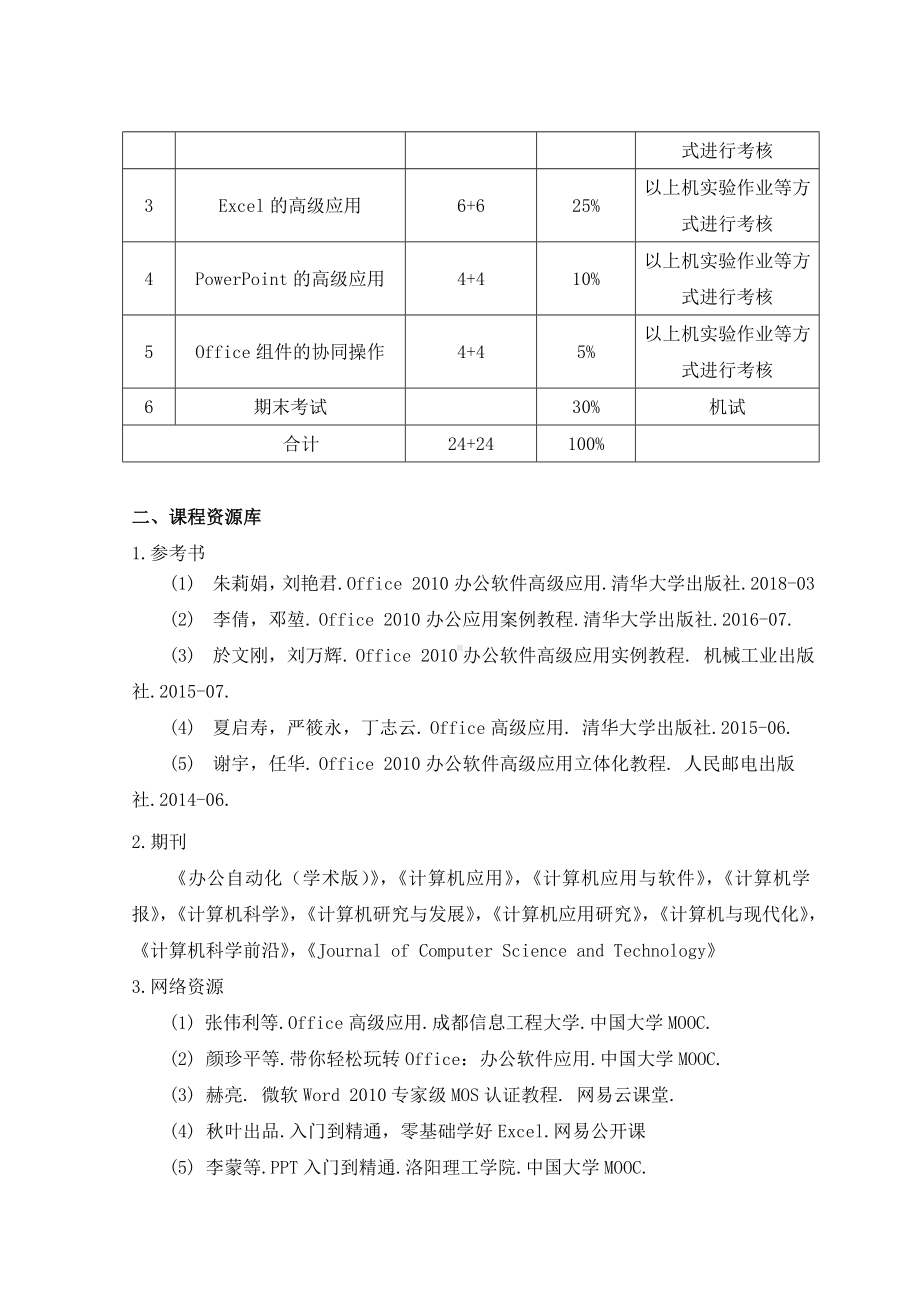 《Office办公软件高级应用》教学大纲.doc_第2页