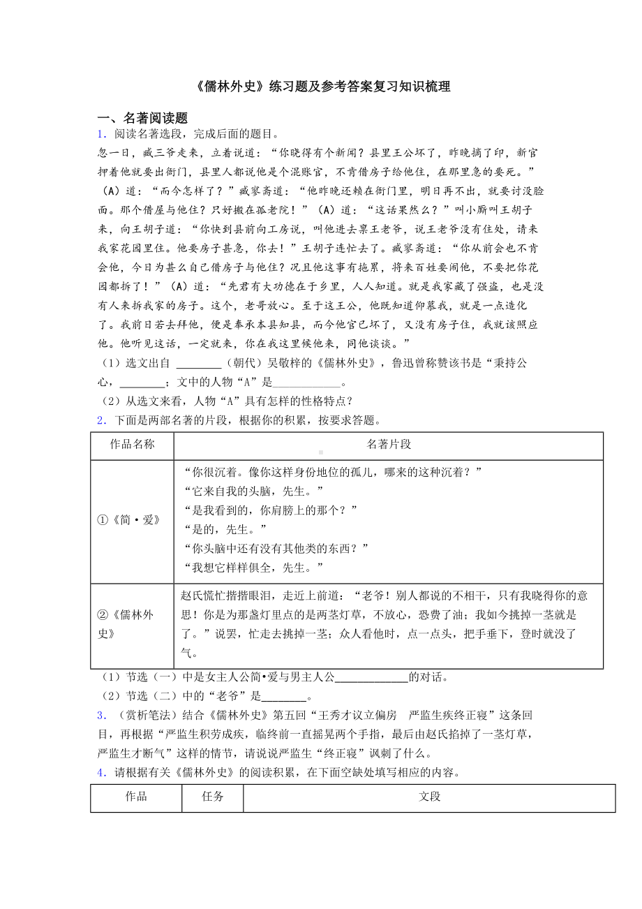 《儒林外史》练习题及参考答案复习知识梳理.doc_第1页