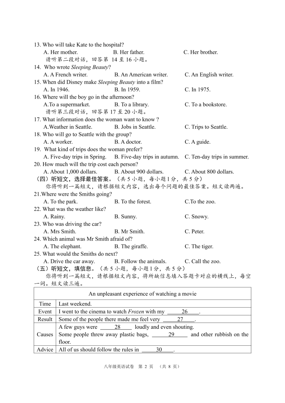 广西南宁经济技术开发区2022-2023学年下学期八年级期中英语试卷 - 副本.pdf_第2页