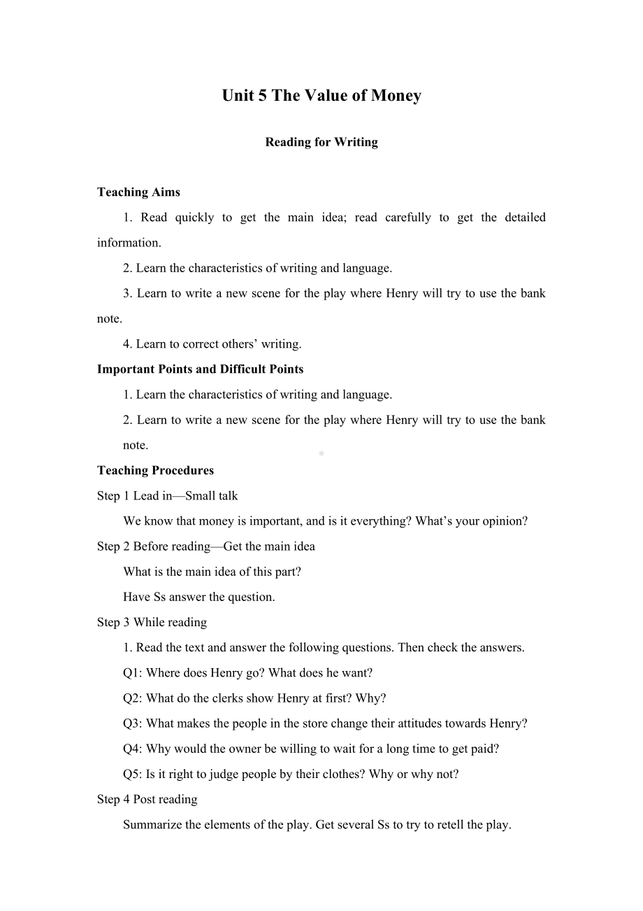 《Unit-5-The-Value-of-Money-Reading-for-Writing》教案(附导学案).docx_第1页