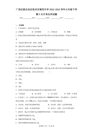 广西壮族自治区钦州市第四中学2022-2023学年九年级下学期3月月考化学试题.docx