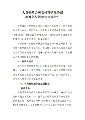 人身保险公司农村营销服务部标准化与规范化建设指引参考模板范本.doc