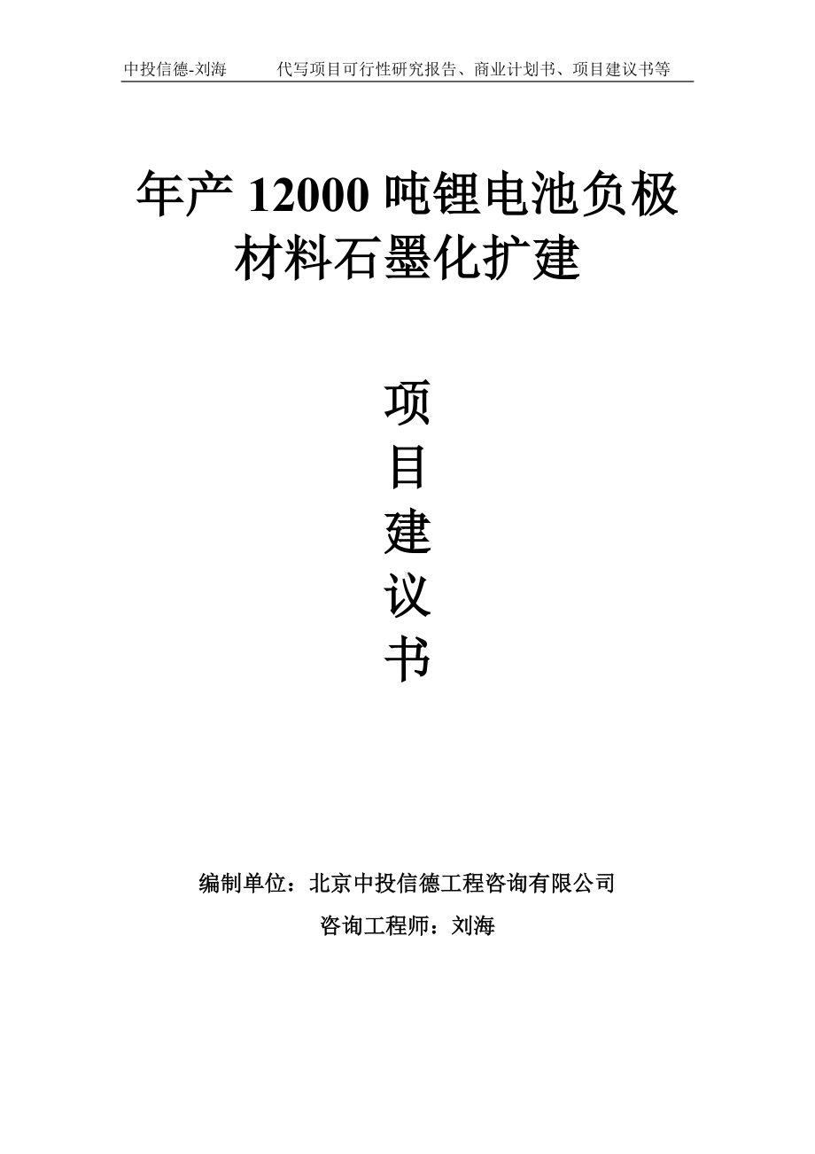 年产12000吨锂电池负极材料石墨化扩建项目建议书-写作模板.doc_第1页