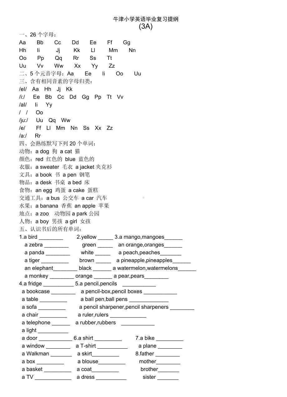 牛津小学英语毕业复习提纲.doc_第1页