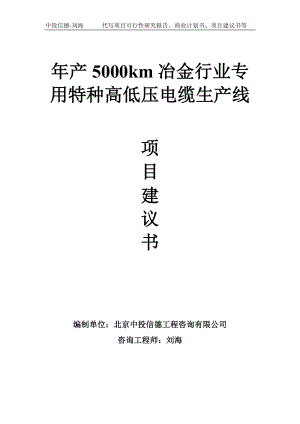 年产5000km冶金行业专用特种高低压电缆生产线项目建议书-写作模板.doc