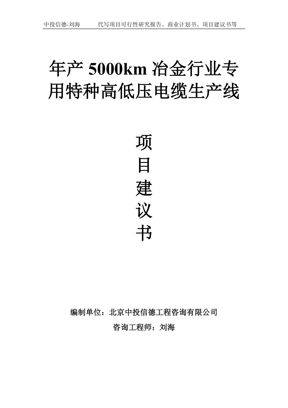 年产5000km冶金行业专用特种高低压电缆生产线项目建议书-写作模板.doc_第1页