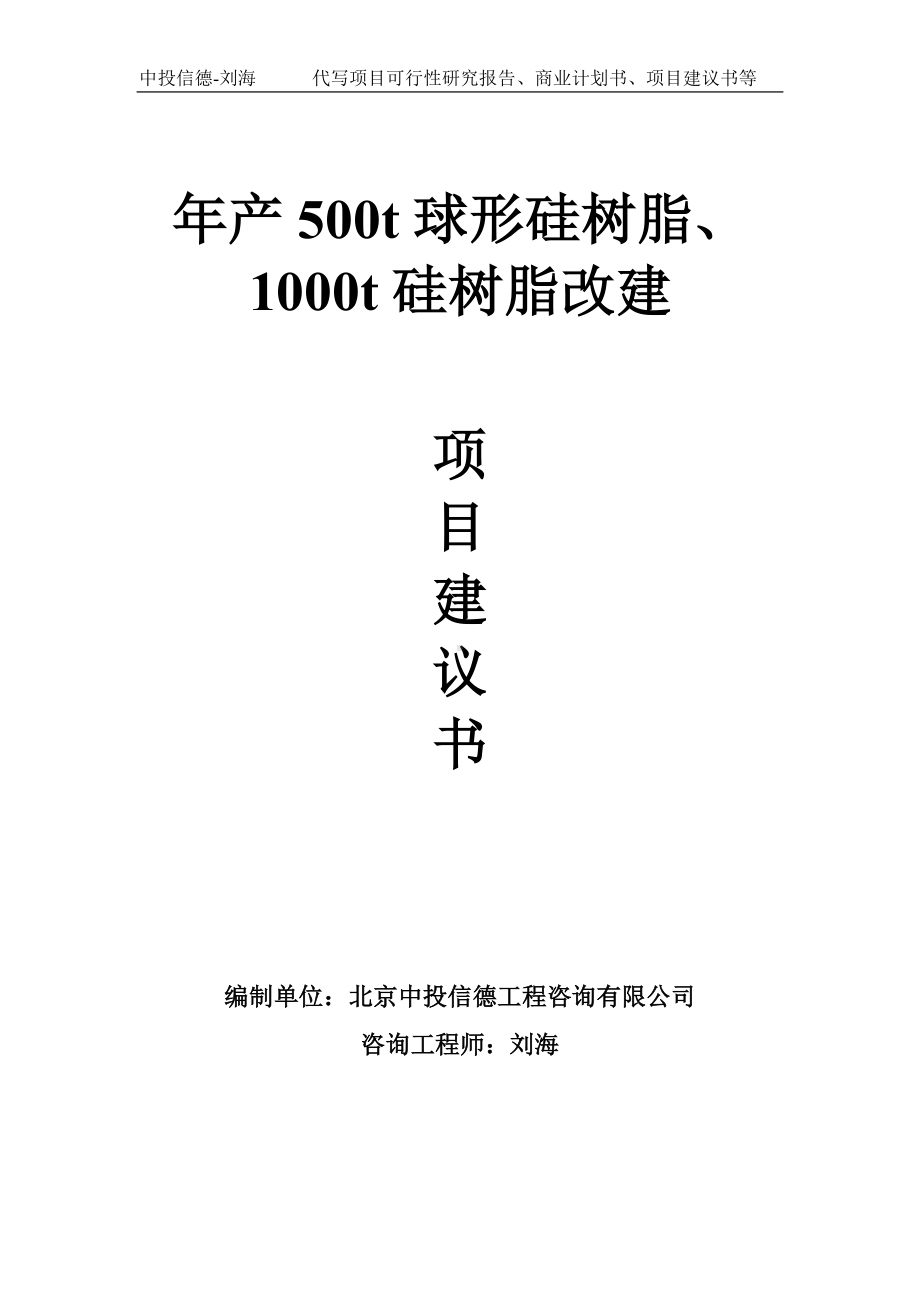 年产500t球形硅树脂、1000t硅树脂改建项目建议书-写作模板.doc_第1页