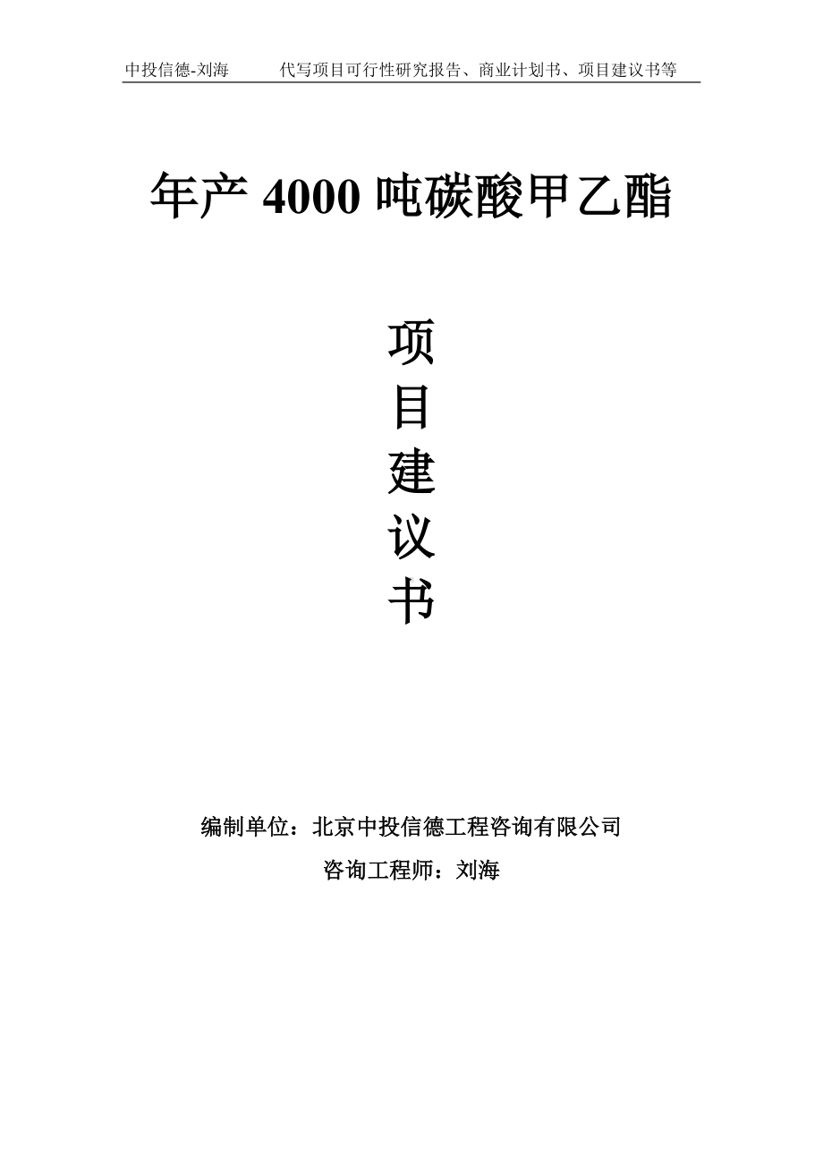 年产4000吨碳酸甲乙酯项目建议书-写作模板.doc_第1页