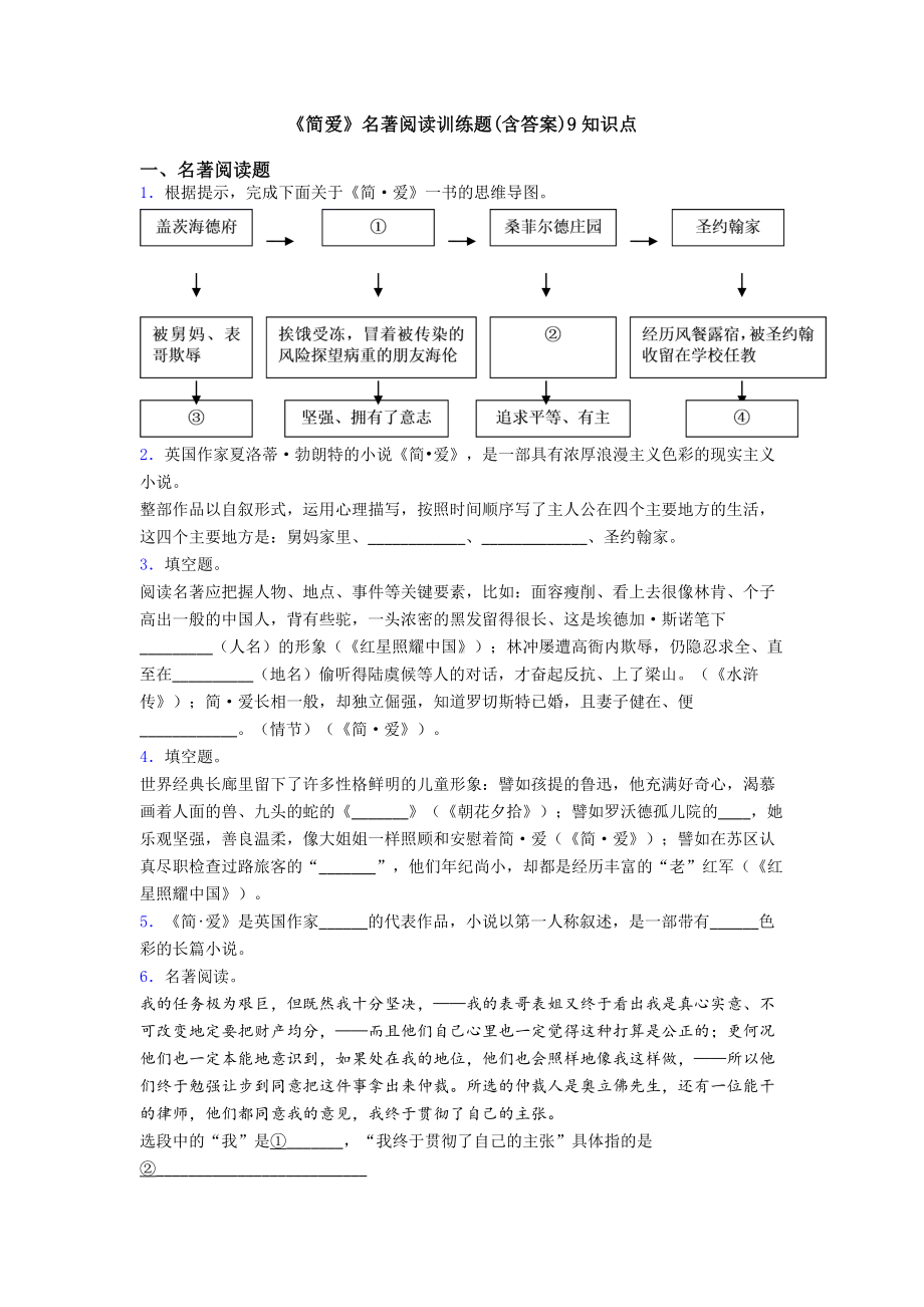 《简爱》名著阅读训练题(含答案)9知识点.doc_第1页