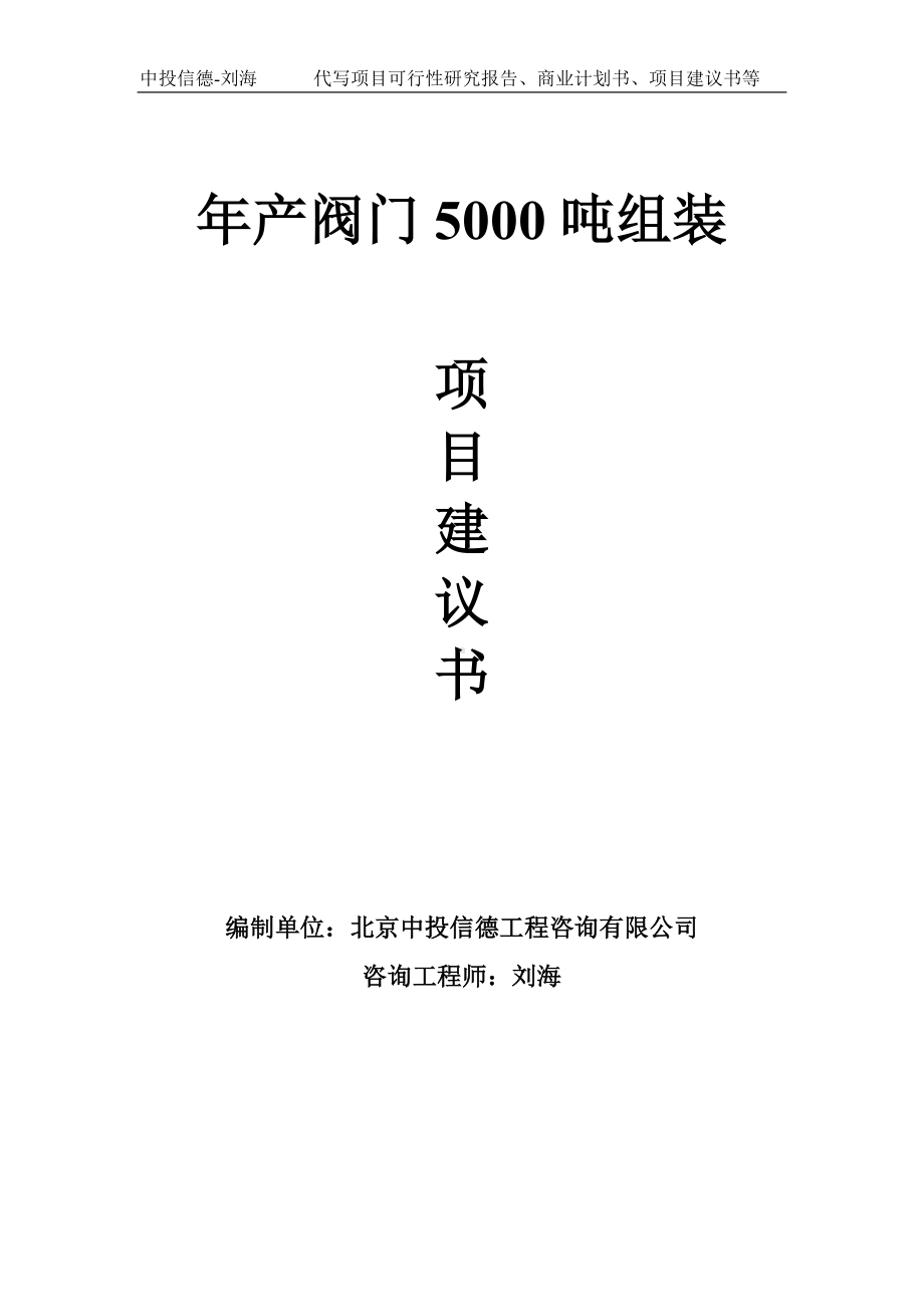 年产阀门5000吨组装项目建议书-写作模板.doc_第1页