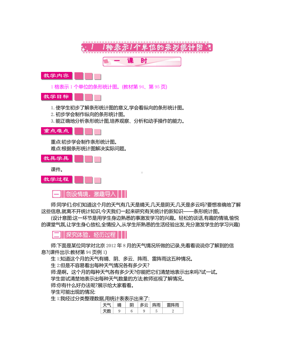 「优质」小学数学四年级上册第七单元条形统计图-单元教案.doc_第2页