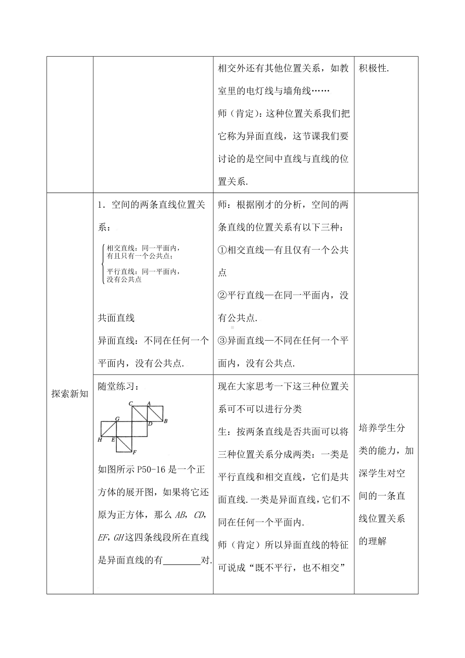 《空间直线与直线之间的位置关系》教学设计(优质课).doc_第2页