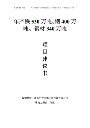 年产铁530万吨、钢400万吨、钢材340万吨项目建议书-写作模板.doc