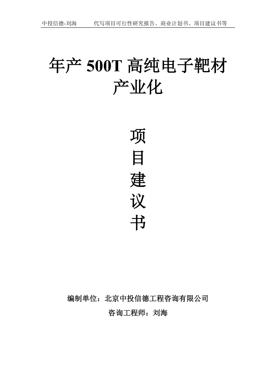 年产500T高纯电子靶材产业化项目建议书-写作模板.doc_第1页