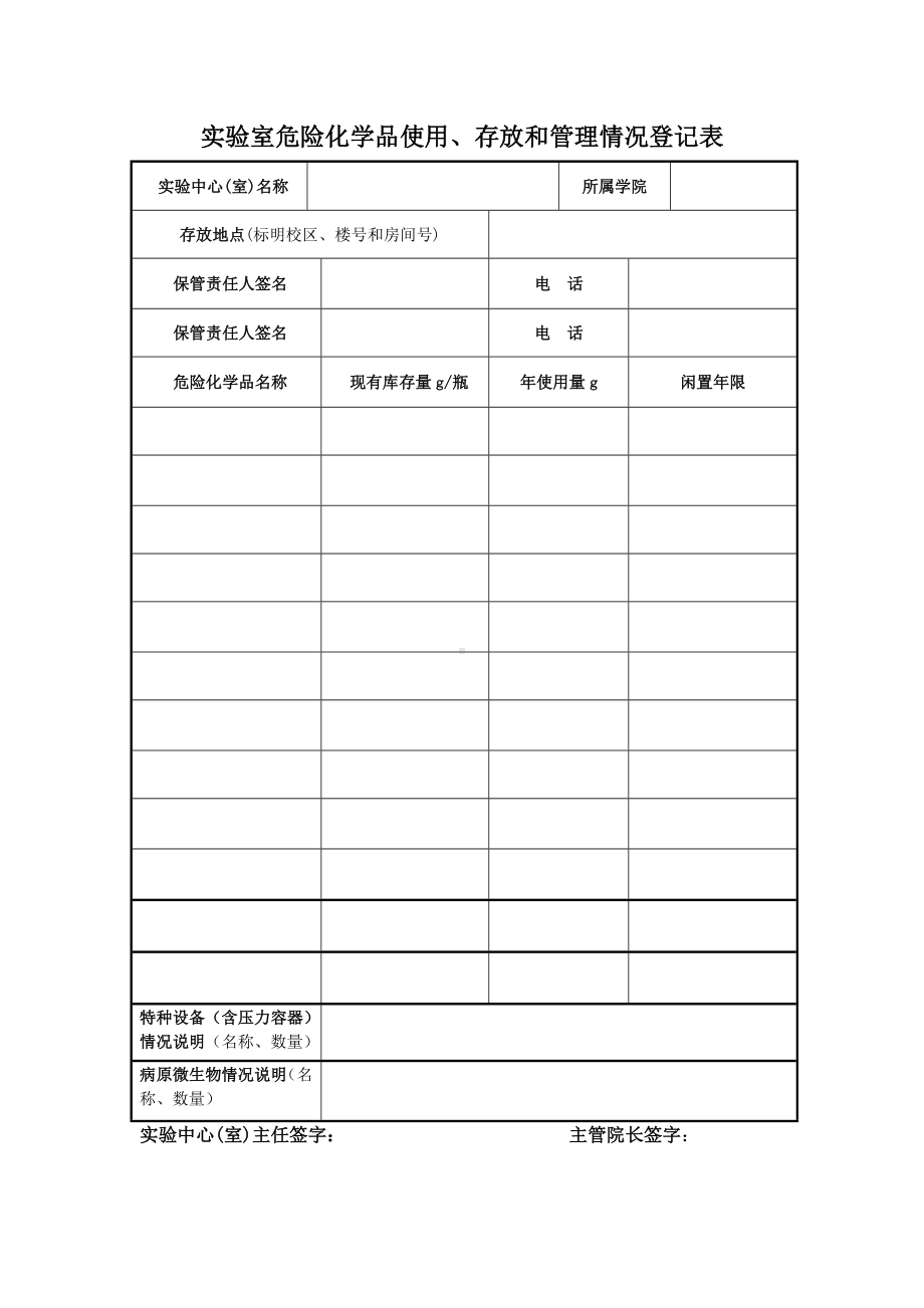 实验室危险化学品使用、存放和管理情况登记表参考模板范本.doc_第1页