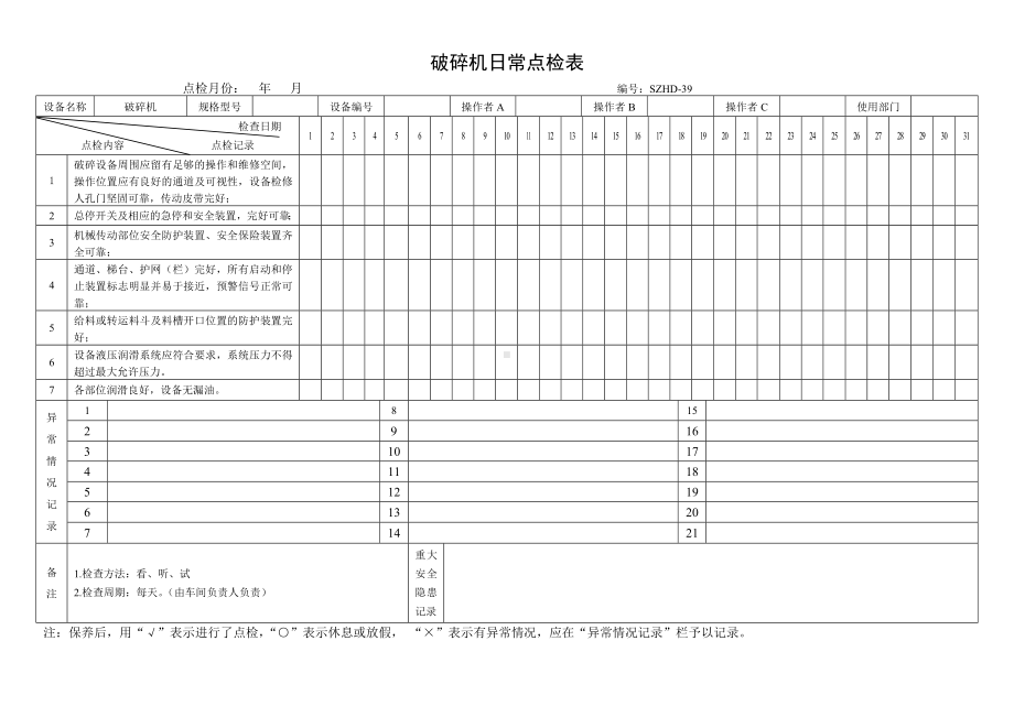 设备日常点检表43.破碎机日常点检表参考模板范本.doc_第1页