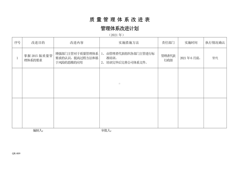 生产经营企业2021年管理体系改进计划参考模板范本.doc_第1页