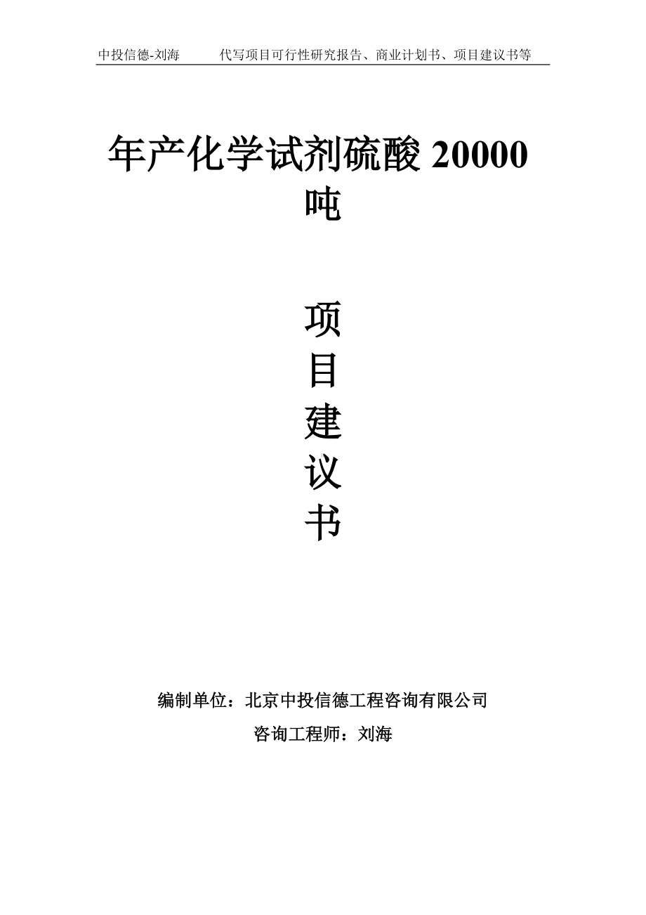 年产化学试剂硫酸20000吨项目建议书-写作模板.doc_第1页