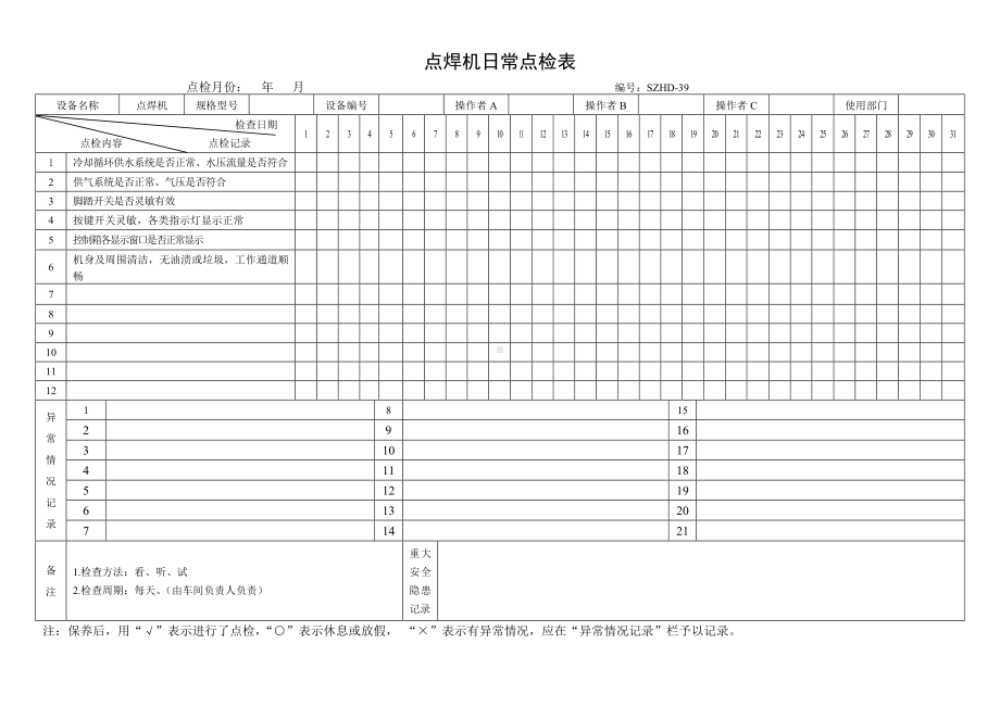 设备日常点检表14.点焊机日常点检表参考模板范本.doc_第1页