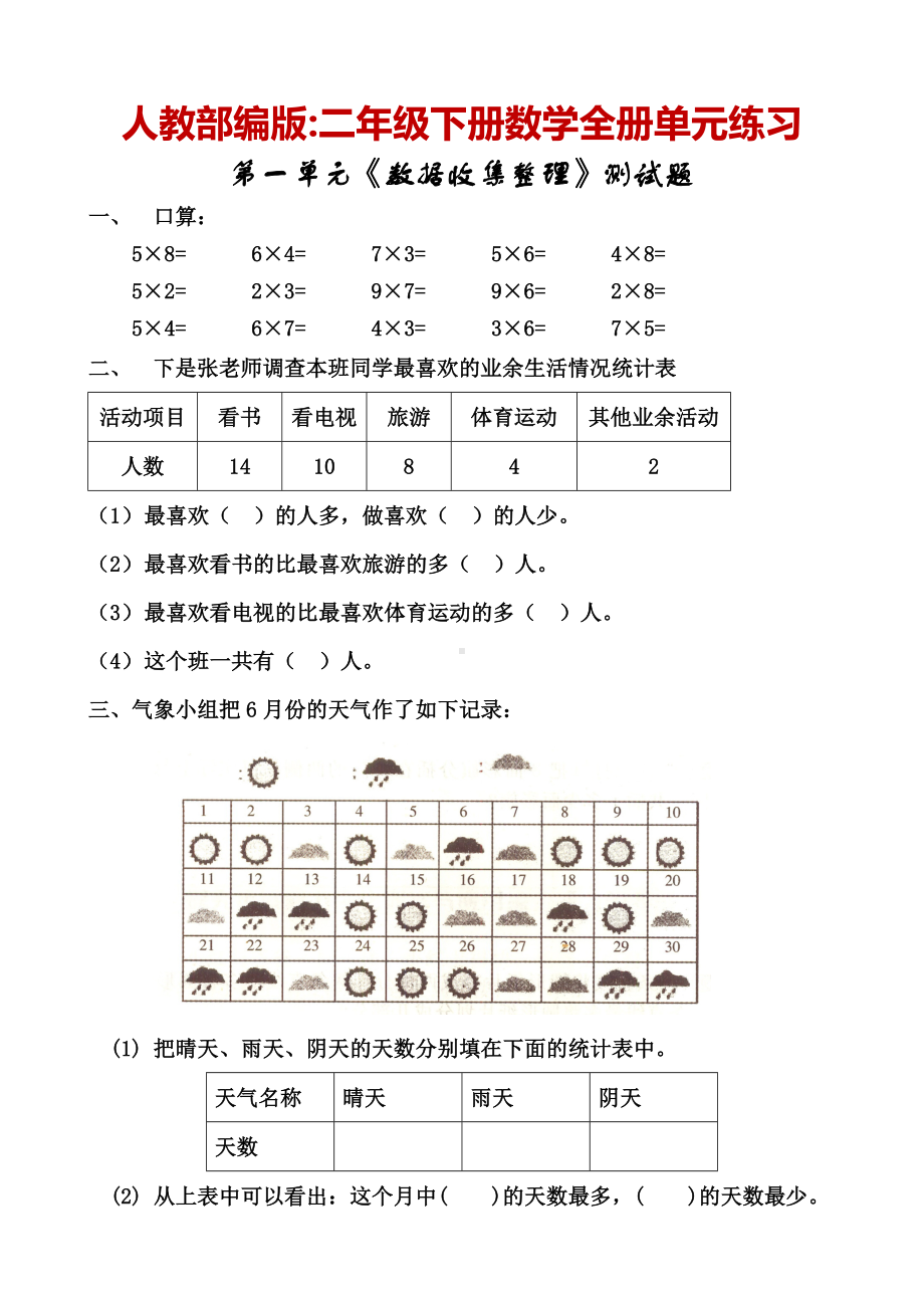 人教部编版版二年级下册数学全册单元试卷.doc_第1页