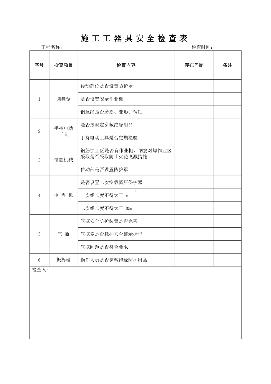 施工工器具安全检查表参考模板范本.doc_第1页