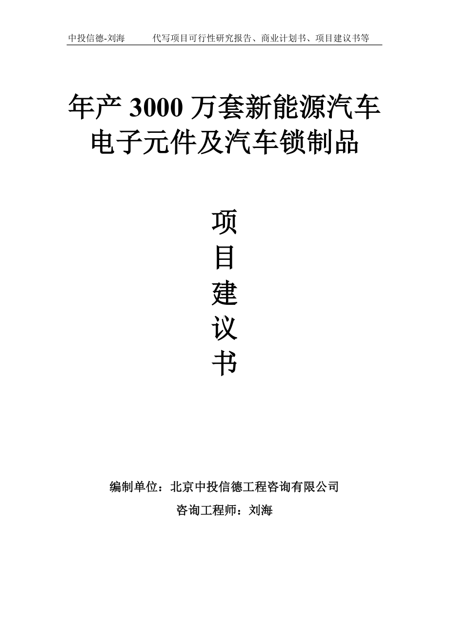 年产3000万套新能源汽车电子元件及汽车锁制品项目建议书-写作模板.doc_第1页