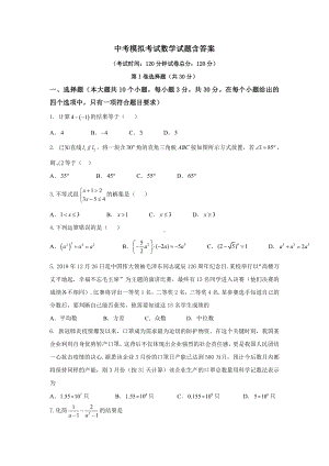 （3套试卷）天津市中考第一次模拟考试数学试题含答案.doc