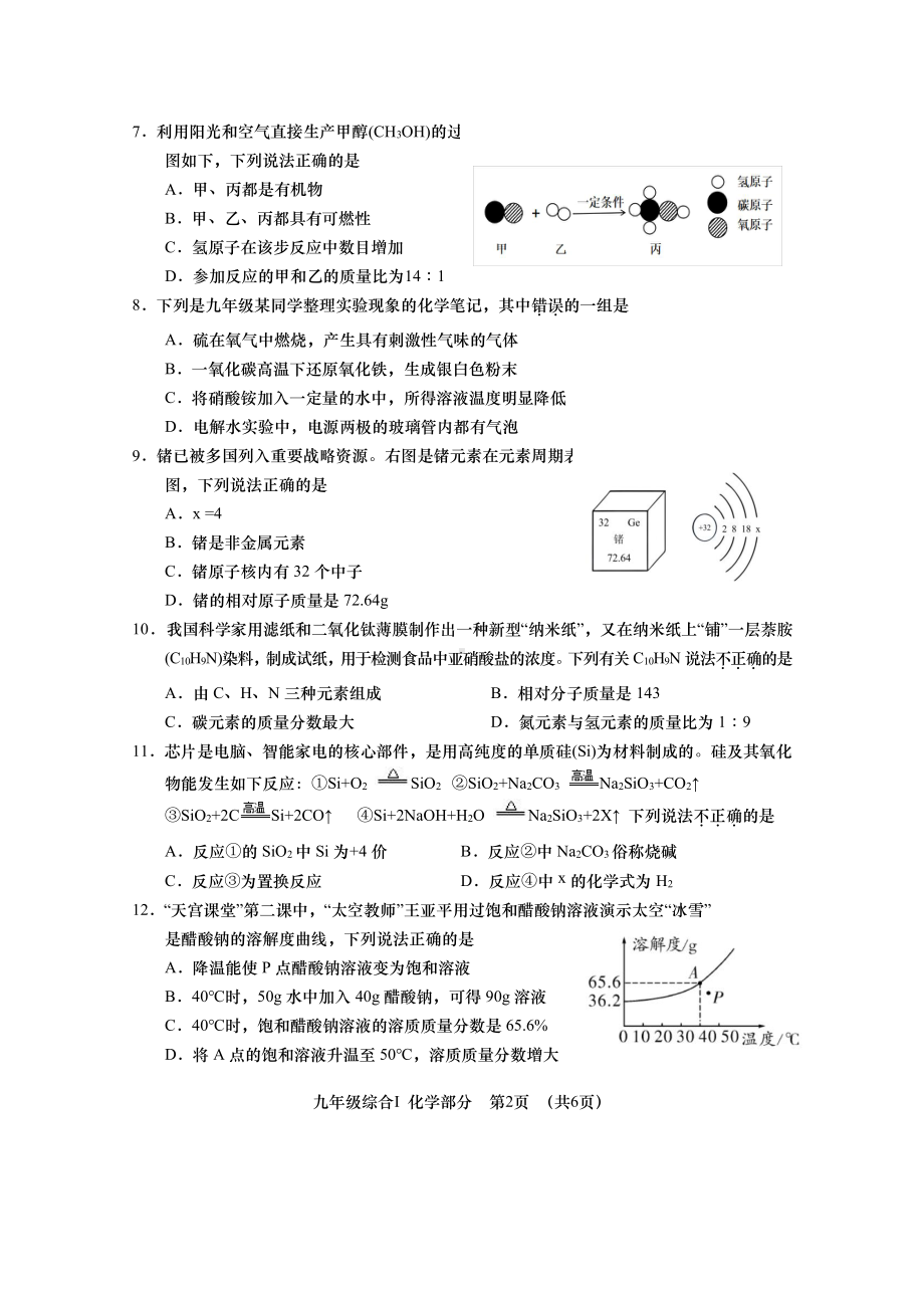 江苏省盐城市亭湖盐都大丰阜宁2023届初三中考一模化学试卷.pdf_第2页