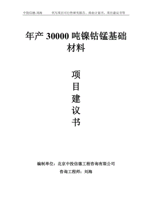 年产30000吨镍钴锰基础材料项目建议书-写作模板.doc