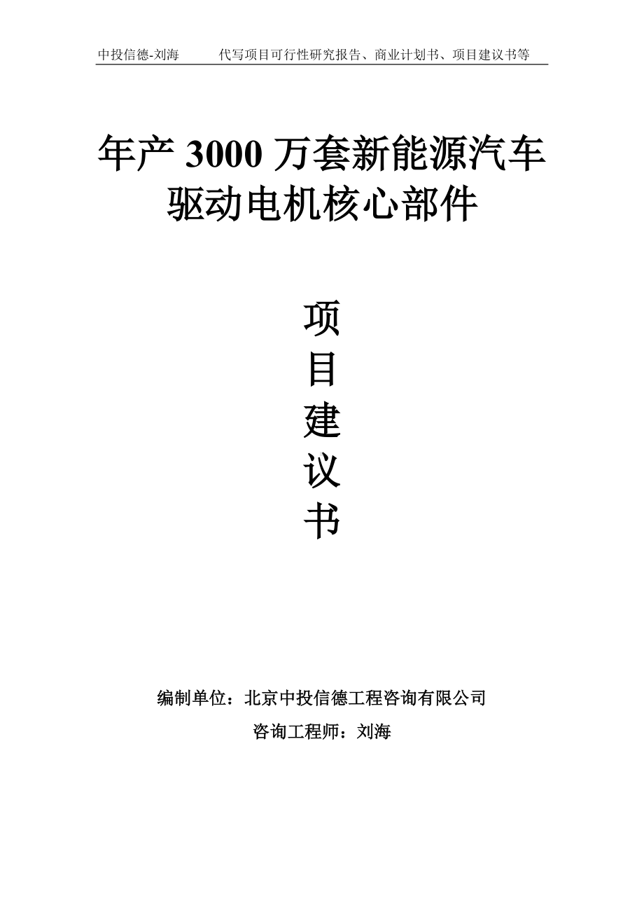 年产3000万套新能源汽车驱动电机核心部件项目建议书-写作模板.doc_第1页