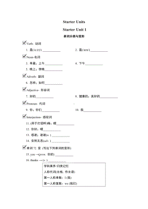 人教版英语七年级上册 Starter Starter Unit 1.doc