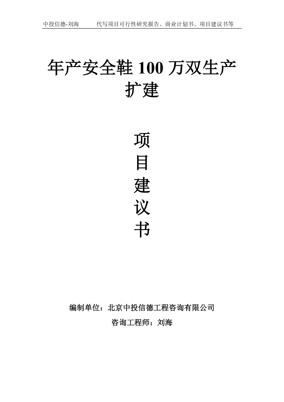 年产安全鞋100万双生产扩建项目建议书-写作模板.doc_第1页