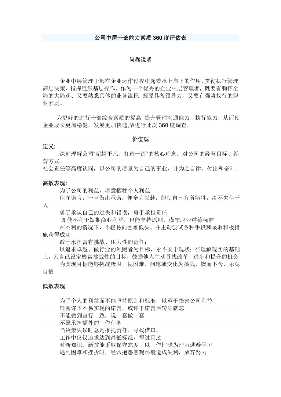 （360度考核）公司能力素质360度评估表(中层干部).doc_第1页