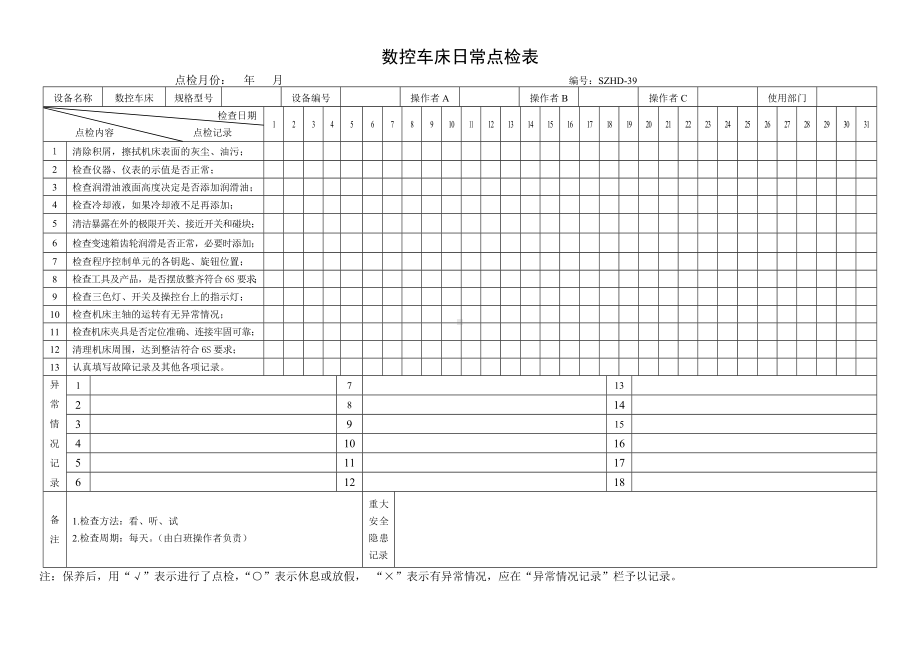 设备日常点检表49.数控车床日常点检表参考模板范本.doc_第1页