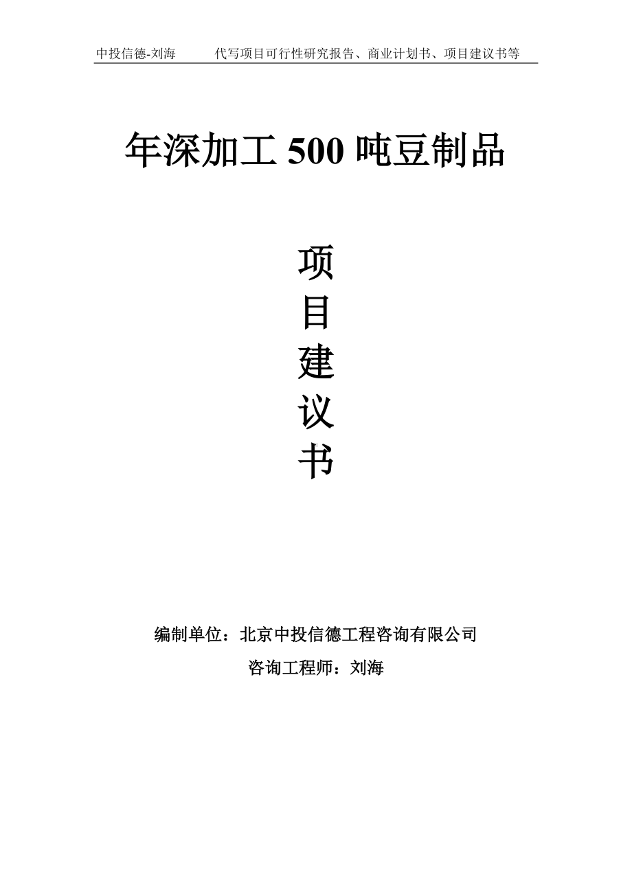 年深加工500吨豆制品项目建议书-写作模板.doc_第1页