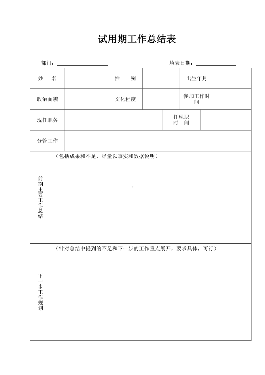 试用期工作总结表参考模板范本.doc_第1页