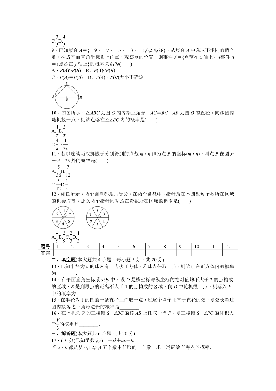 （人教A版）新编版必修三课时作业与单元检测(含答案)第三章-单元检测-B卷.docx_第2页