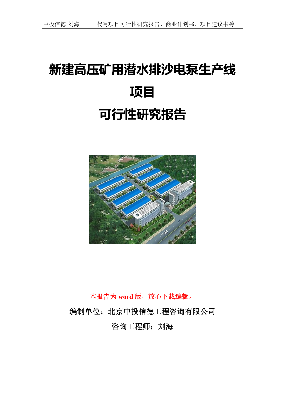 新建高压矿用潜水排沙电泵生产线项目可行性研究报告写作模板立项备案文件.doc_第1页