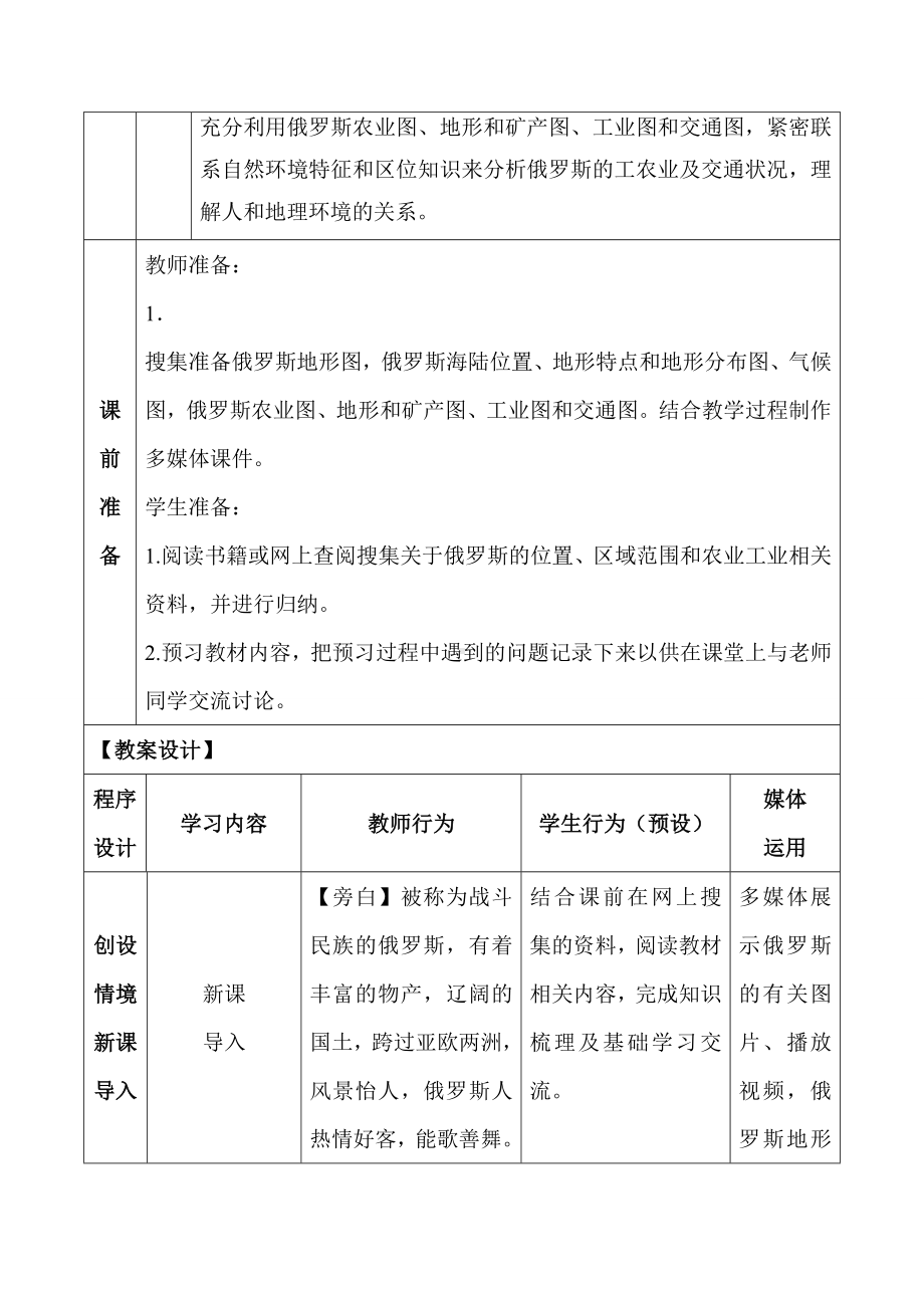 （公开课教案）高二地理同步教案《俄罗斯》.doc_第2页