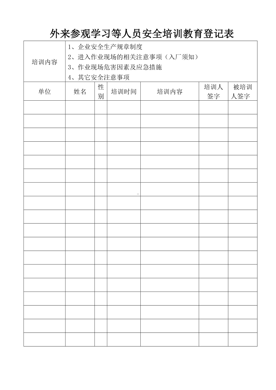 外来参观学习人员培训登记表参考模板范本.doc_第1页