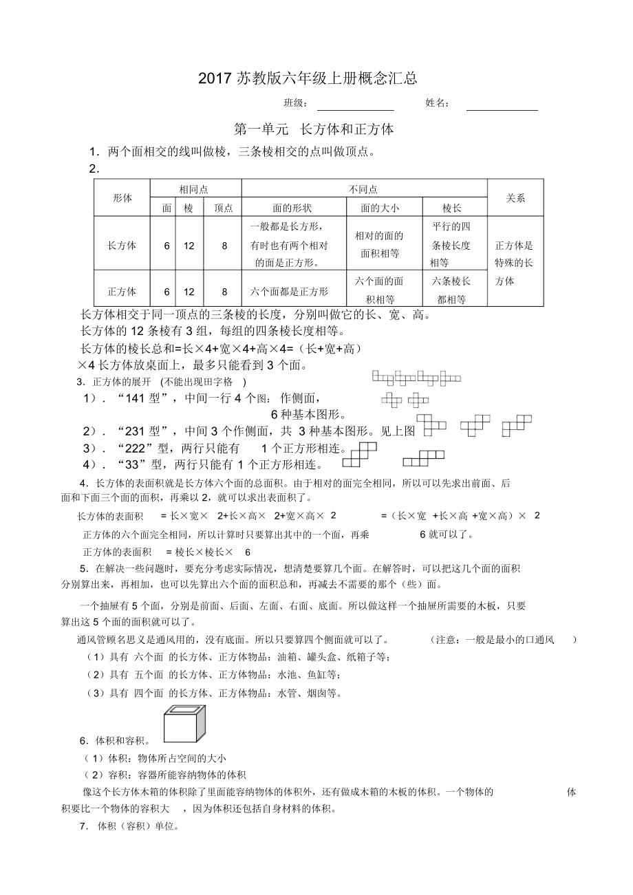 （）苏教版六年级数学上册概念汇总..doc_第1页