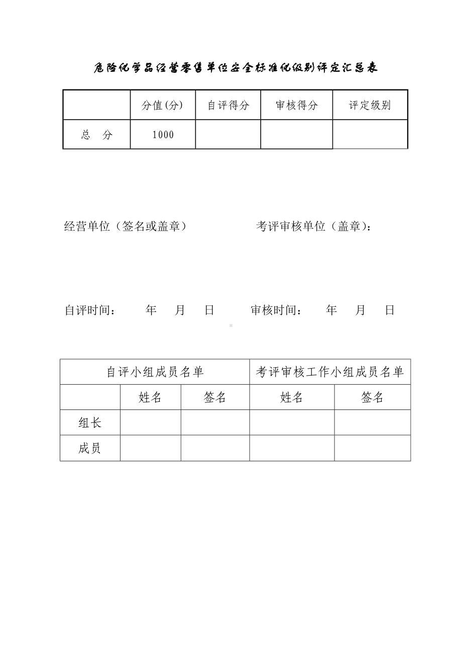 县危险化学品经营零售单位安全标准化级别评定汇总表参考模板范本.doc_第1页