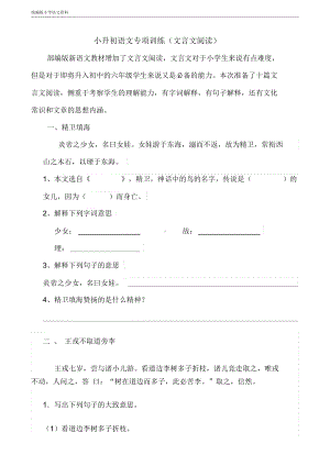 （）（教育部编写）统编版六年级语文小升初专项训练-文言文阅读(含答案).docx