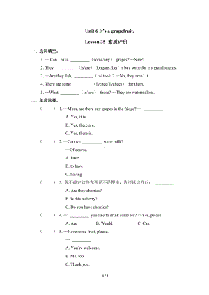 Unit 6 Lesson 35同步练习（含答案）人教精通版英语五年级上册.doc