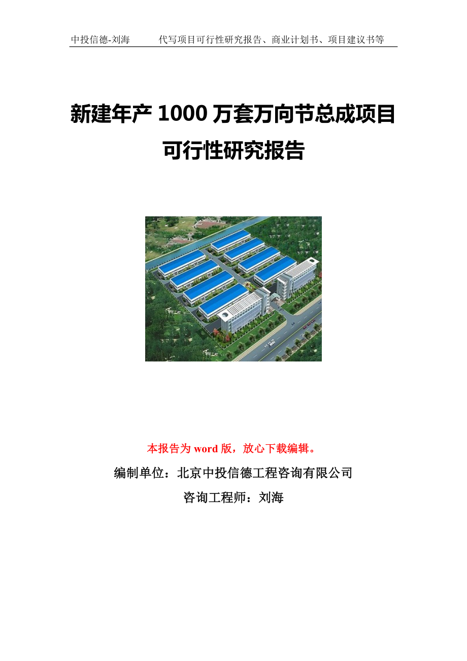 新建年产1000万套万向节总成项目可行性研究报告写作模板立项备案文件.doc_第1页