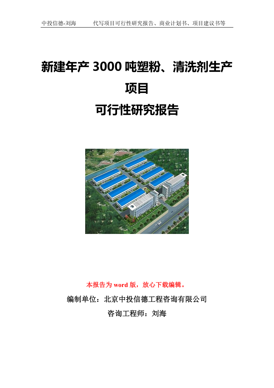 新建年产3000吨塑粉、清洗剂生产项目可行性研究报告写作模板立项备案文件.doc_第1页