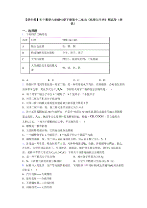 （学生卷）初中数学九年级化学下册第十二单元《化学与生活》测试卷(培优).docx