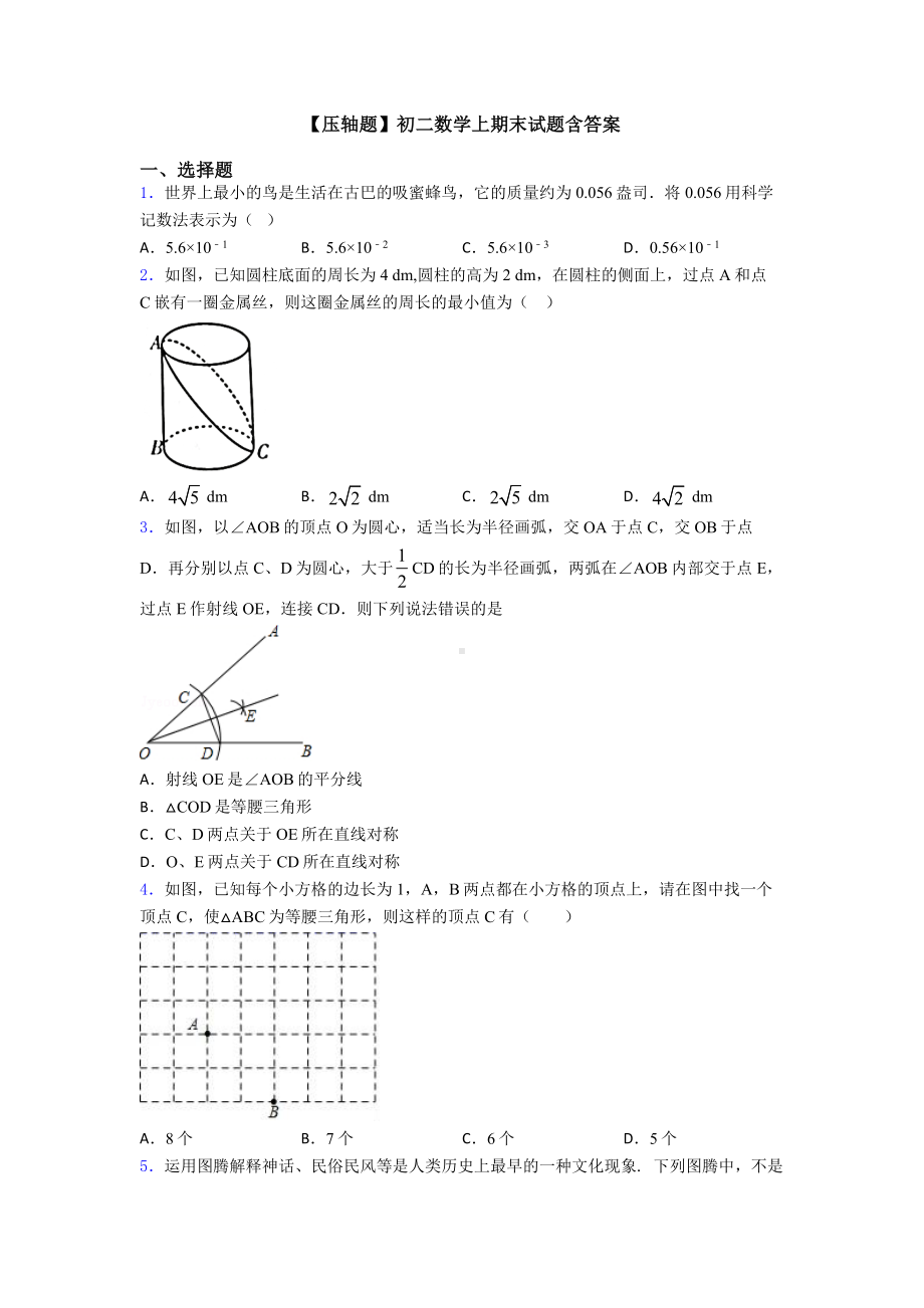 （压轴题）初二数学上期末试题含答案.doc_第1页