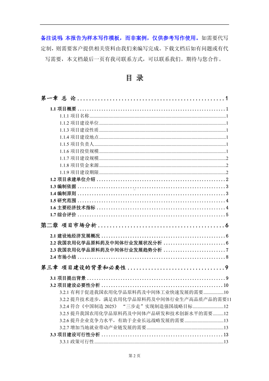 农用化学品原料药及中间体项目可行性研究报告写作模板-立项备案.doc_第2页