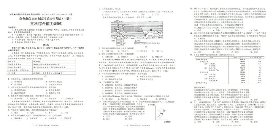 2023届四川省南充市高三下学期三模文综试题.pdf_第1页